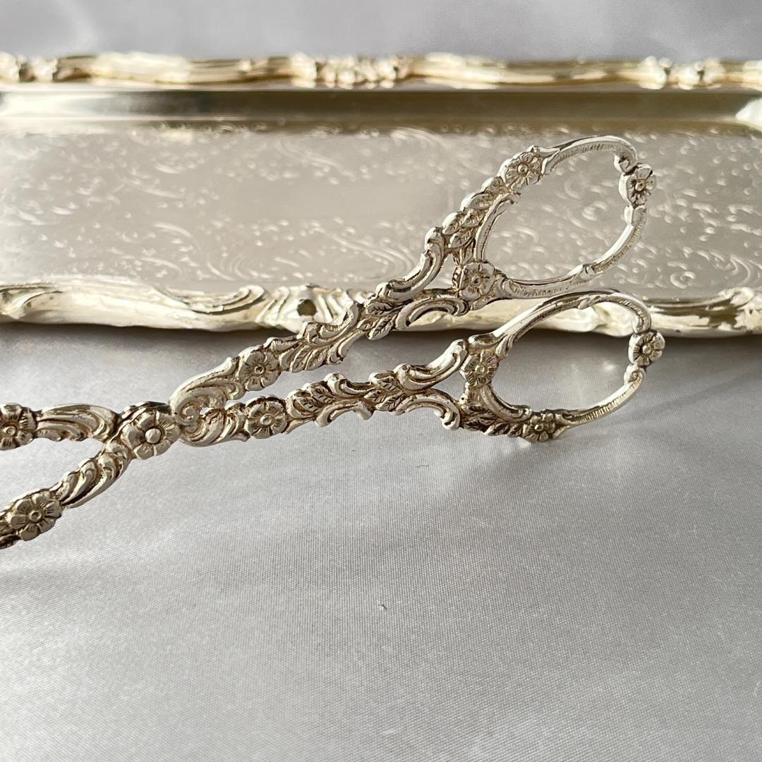 ドイツ】 薔薇の透かしのトング【純銀】ローズ 16cm