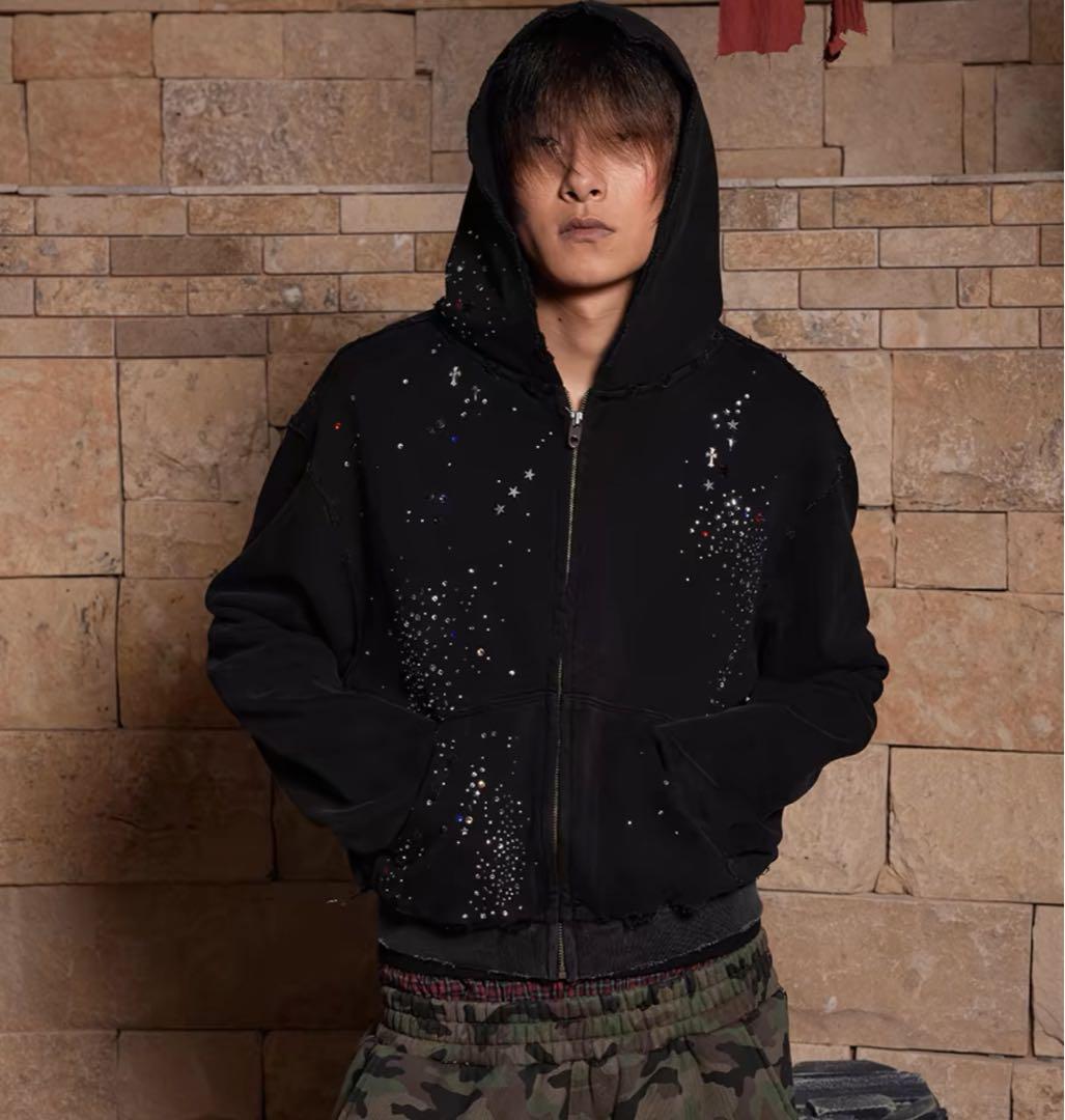 DND4DES ジップアップラインストーンパーカー - メルカリ