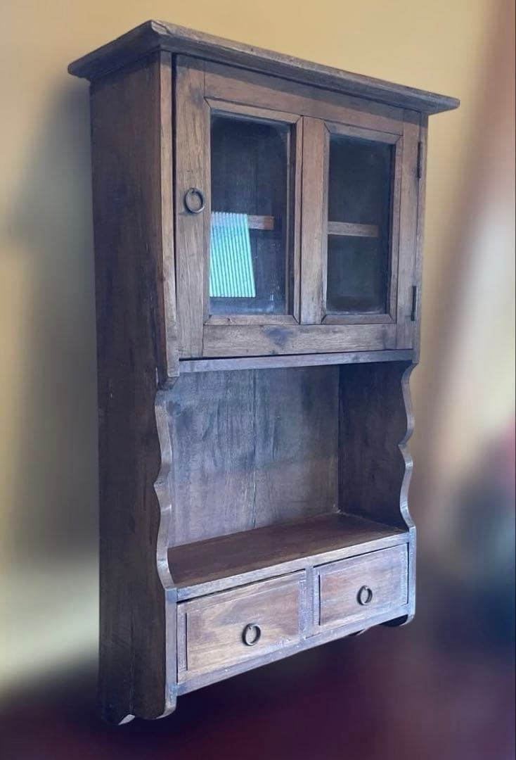 壁掛け　ミニキャビネット　飾り棚 木製 ショーケース　アンティーク　ビンテージ