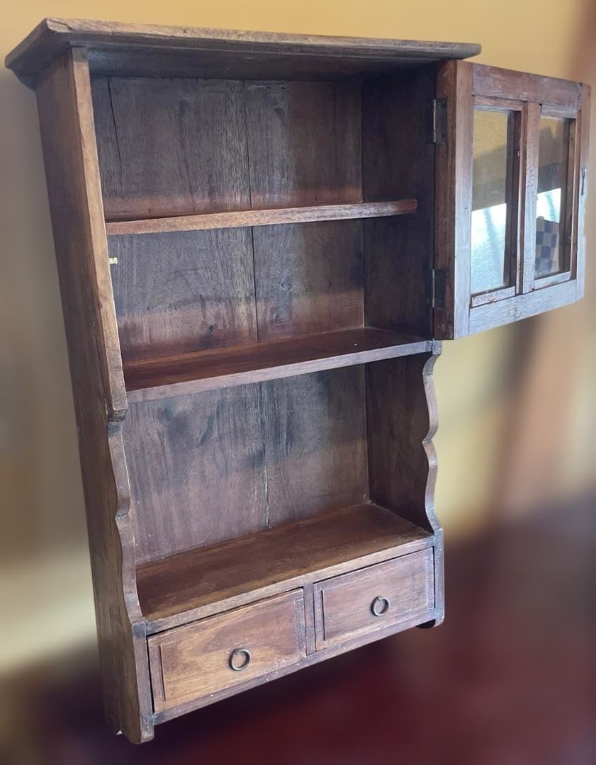 壁掛け　ミニキャビネット　飾り棚 木製 ショーケース　アンティーク　ビンテージ