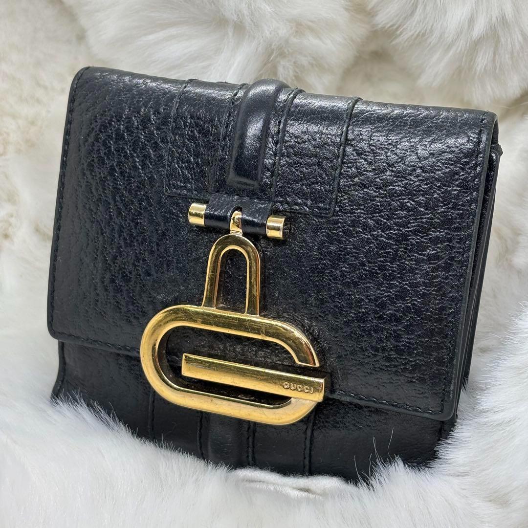 GUCCI 二つ折り財布 マーモント Wホック レザー 黒 男女兼用 正規品