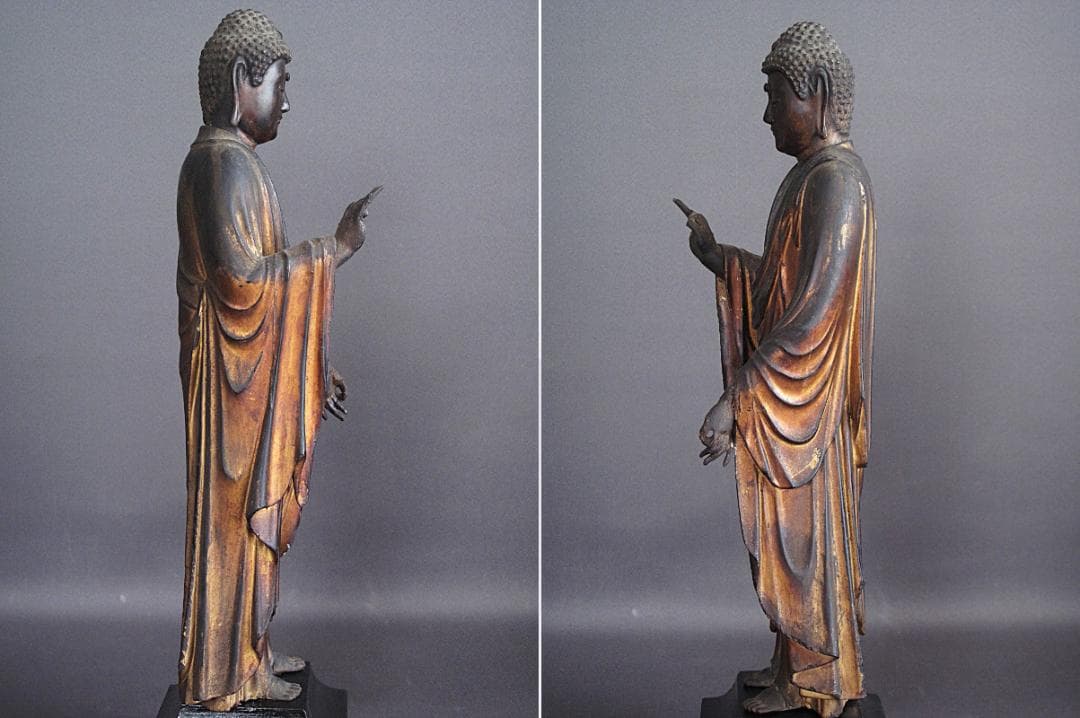 時代 古仏像!!『木造 阿弥陀如来立像』総高48㎝ 像高40.5㎝