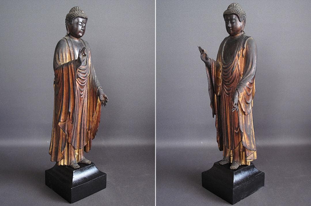 時代 古仏像!!『木造 阿弥陀如来立像』総高48㎝ 像高40.5㎝