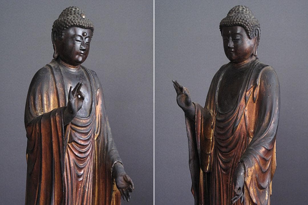 時代 古仏像!!『木造 阿弥陀如来立像』総高48㎝ 像高40.5㎝