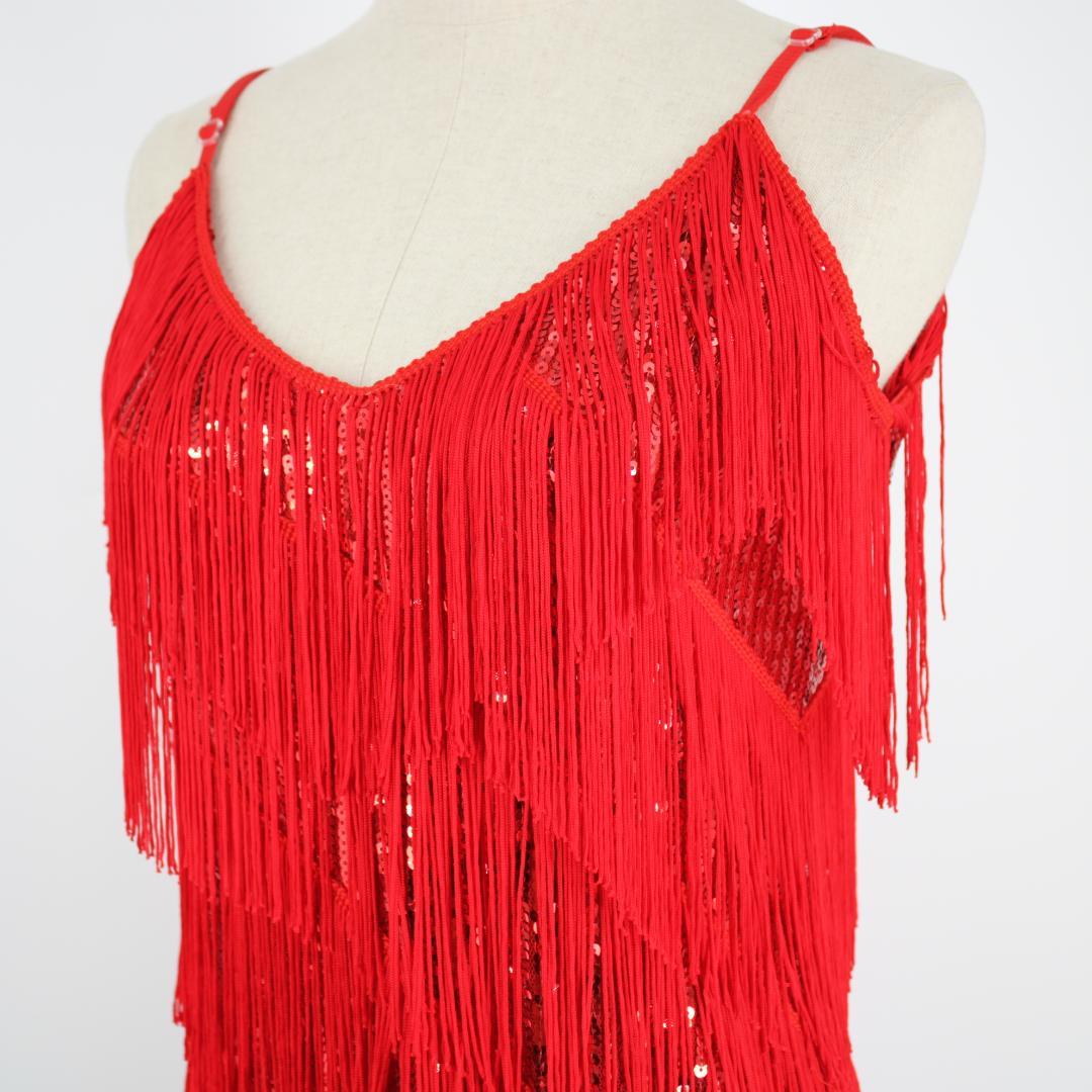 【美品 社交ダンス衣装】レッド xinpanrong ラテン ワンピース ドレス