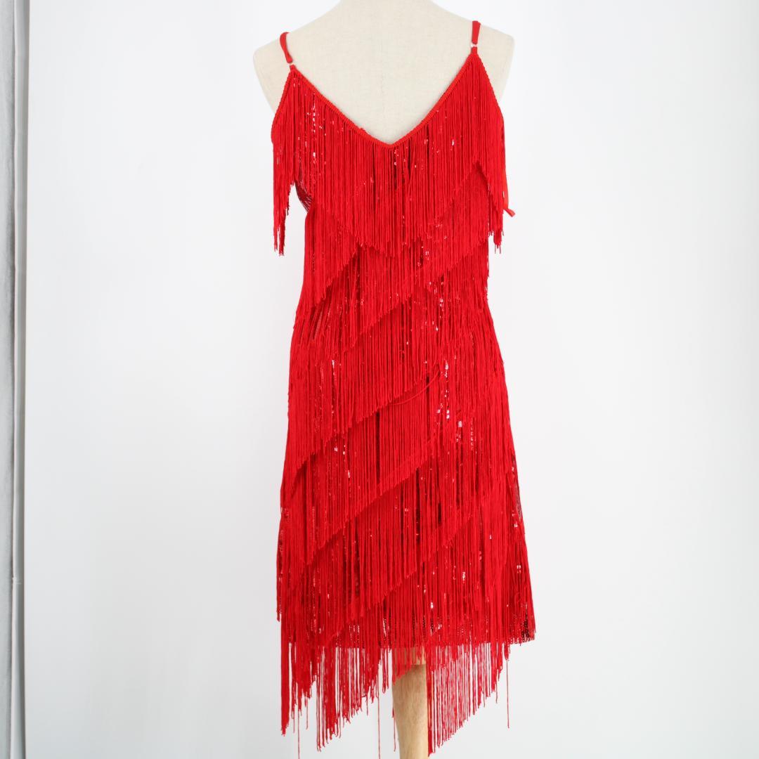 【美品 社交ダンス衣装】レッド xinpanrong ラテン ワンピース ドレス