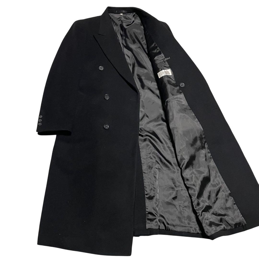 カシミヤ混×大きいサイズ【TORII】マキシ丈ダブルチェスターコート 黒 XL