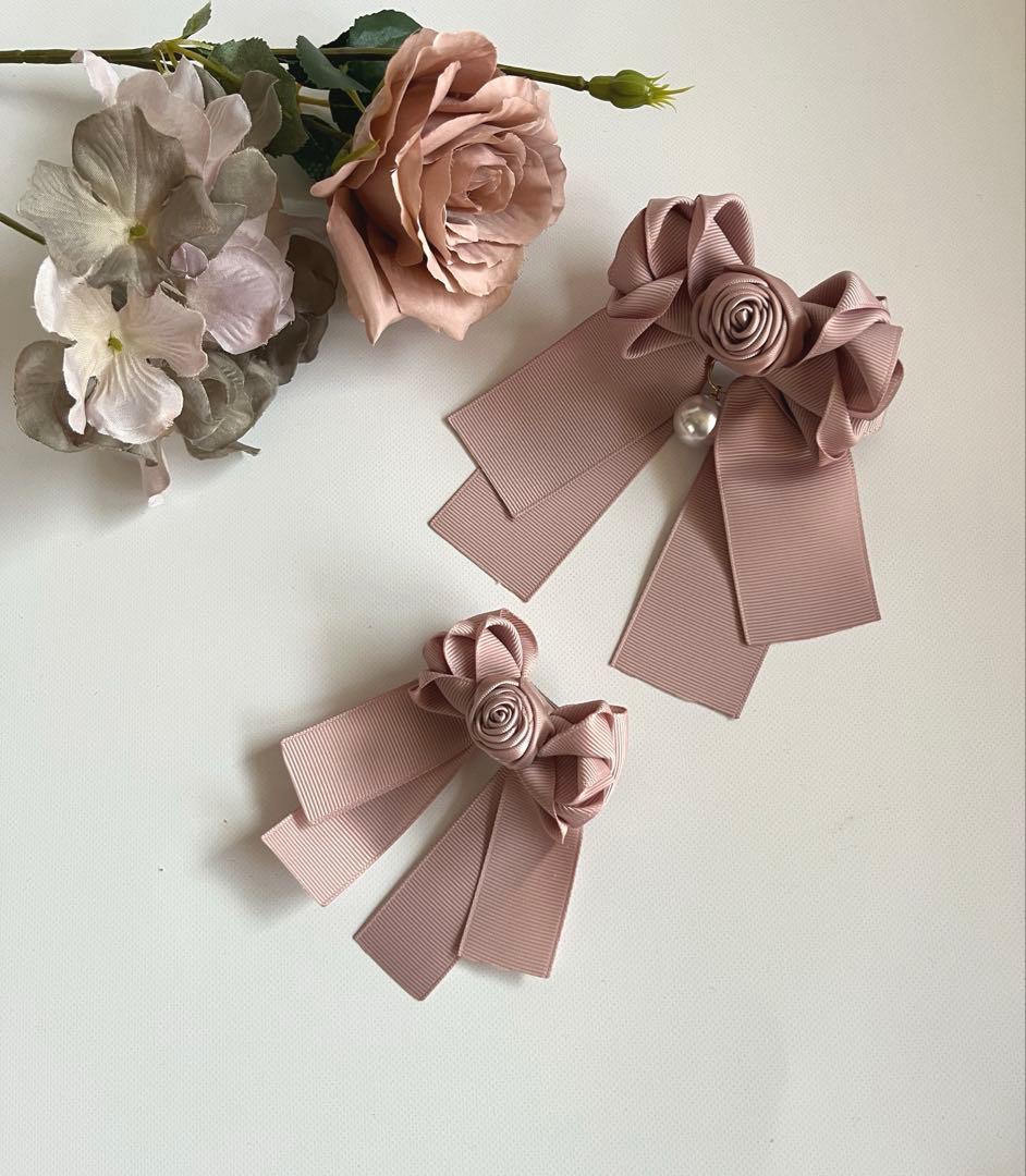ハンドメイドリボンおまとめ品バレッタシューズクリップヘアピンローズ