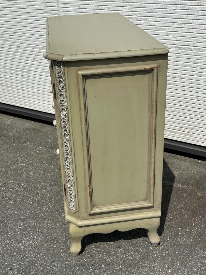 ビンテージ ロココ調 アンティーク風 木製 デザインキャビネット 棚 グリーン