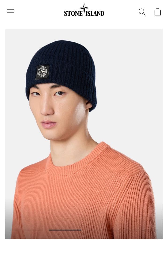 男女兼用◇STONE ISLAND ウール ロゴ ビーニー ニット帽 紺
