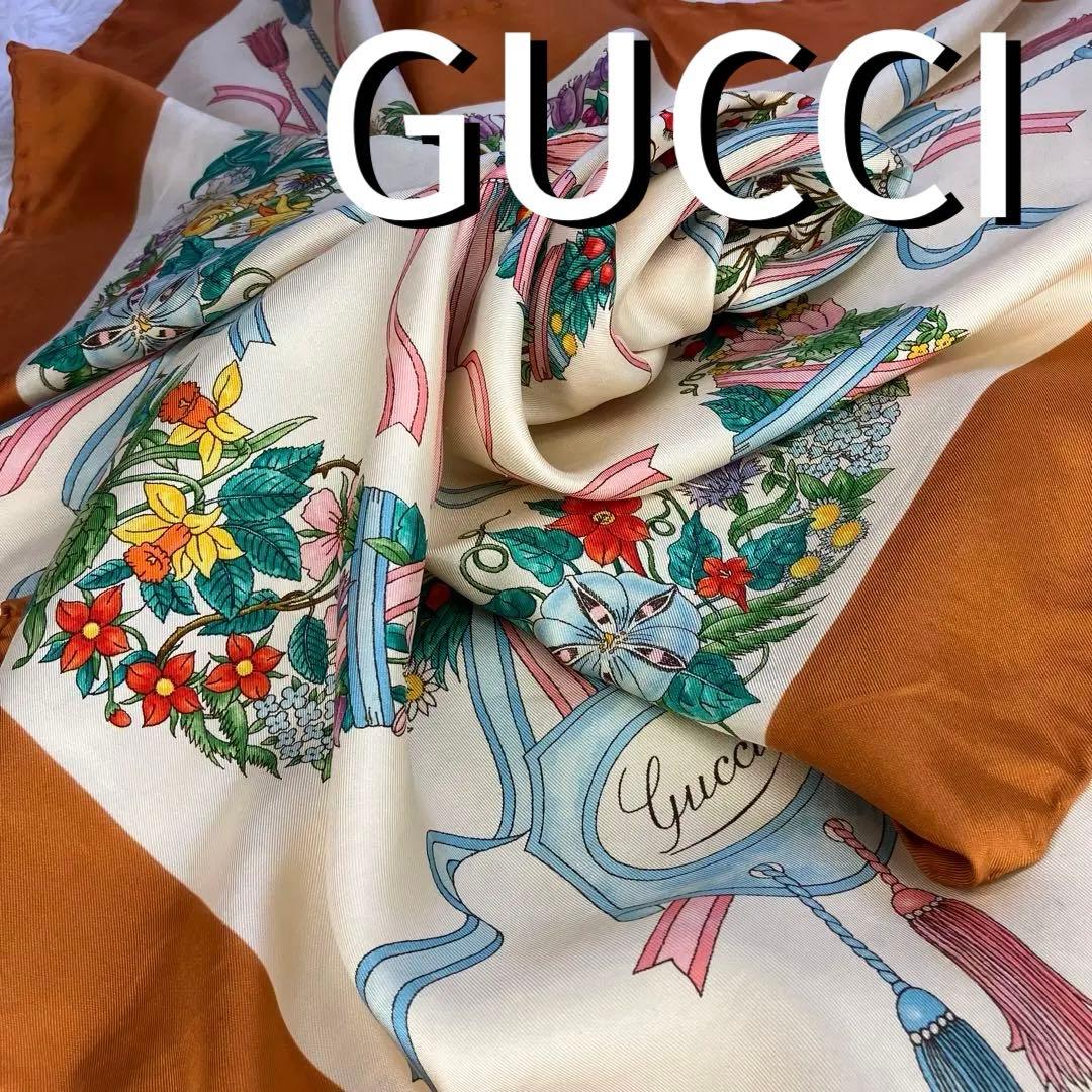 GUCCI スカーフ シルク ボタニカル フローラ 大判スカーフ オールド