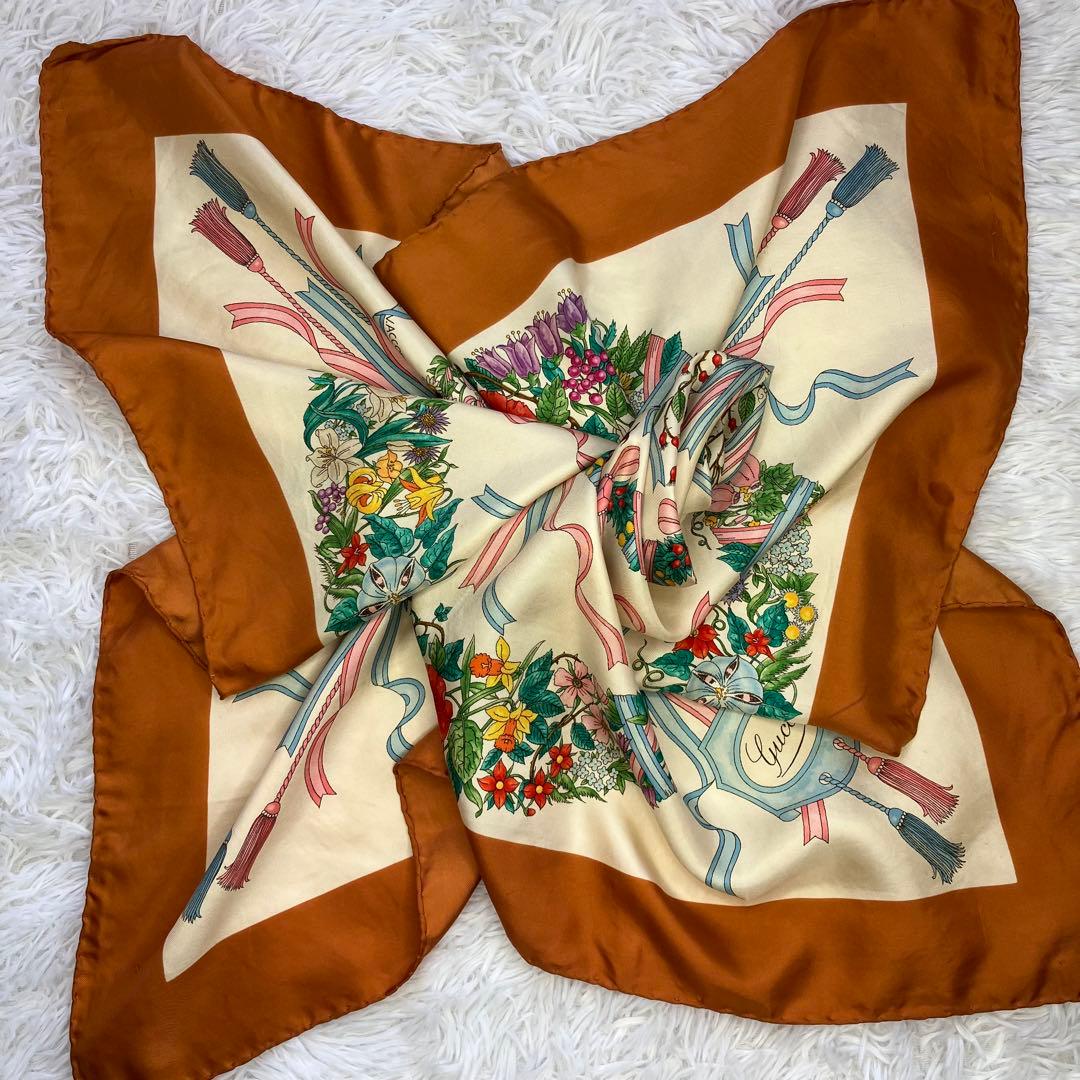 GUCCI スカーフ シルク ボタニカル フローラ 大判スカーフ オールド