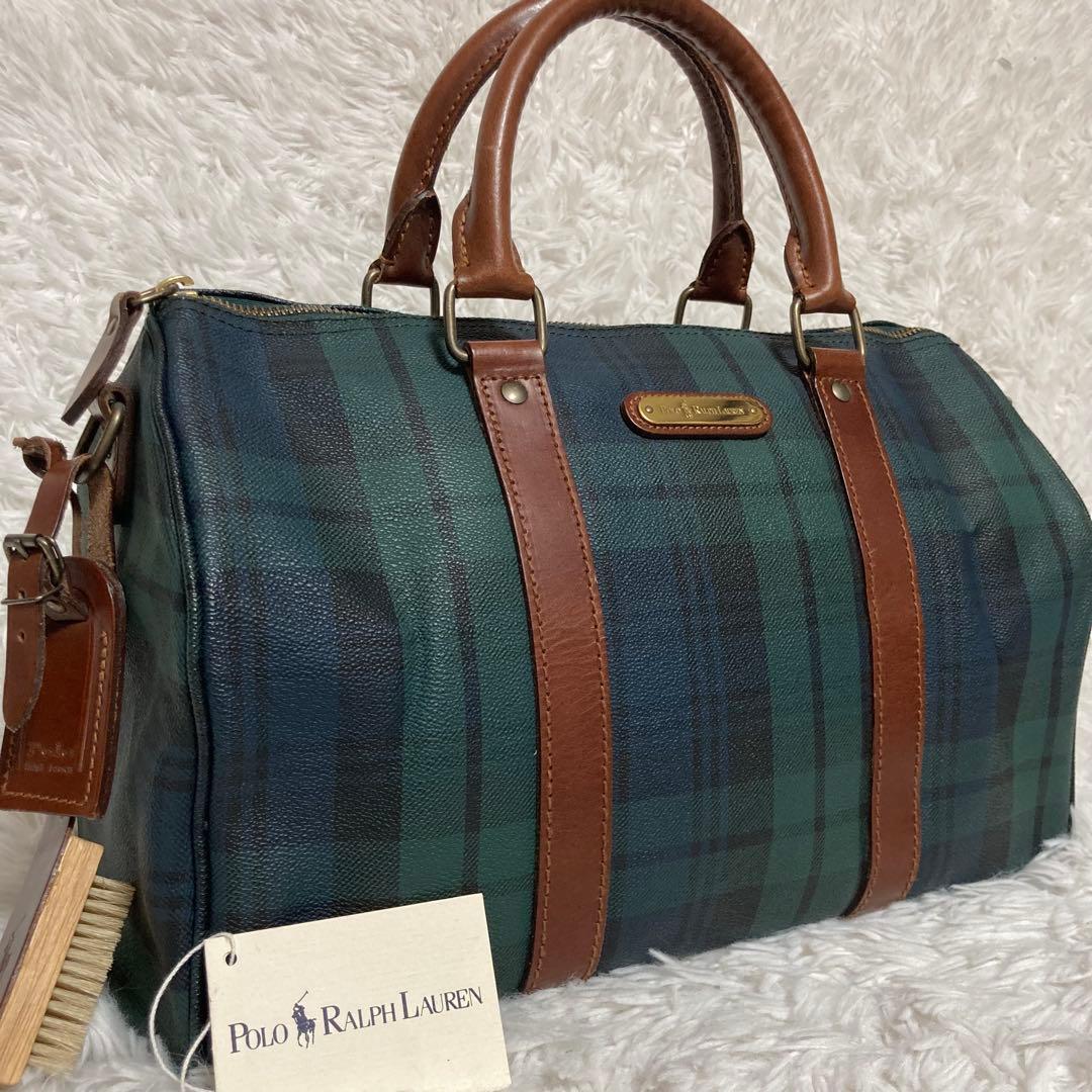 ポロラルフローレン ミニボストンバッグ チェック チャーム ブラシ 金