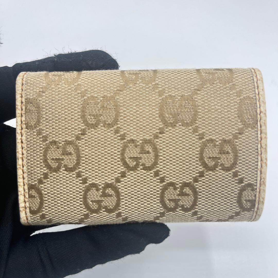 新品同様　Gucci GG柄　キャンバス　バンブー　6連　キーケース