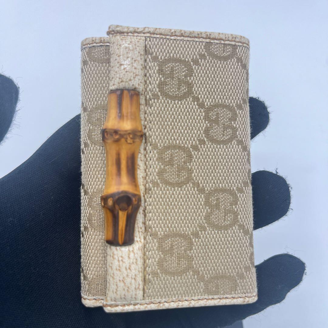 新品同様　Gucci GG柄　キャンバス　バンブー　6連　キーケース
