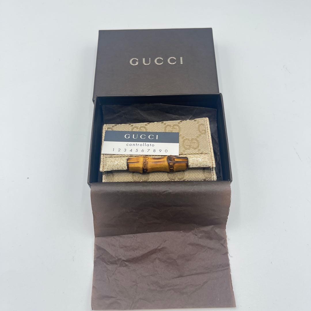 新品同様　Gucci GG柄　キャンバス　バンブー　6連　キーケース