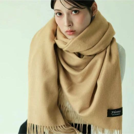 大判ストール ベージュ カシミヤ100％ 厚手 未使用 Filomo