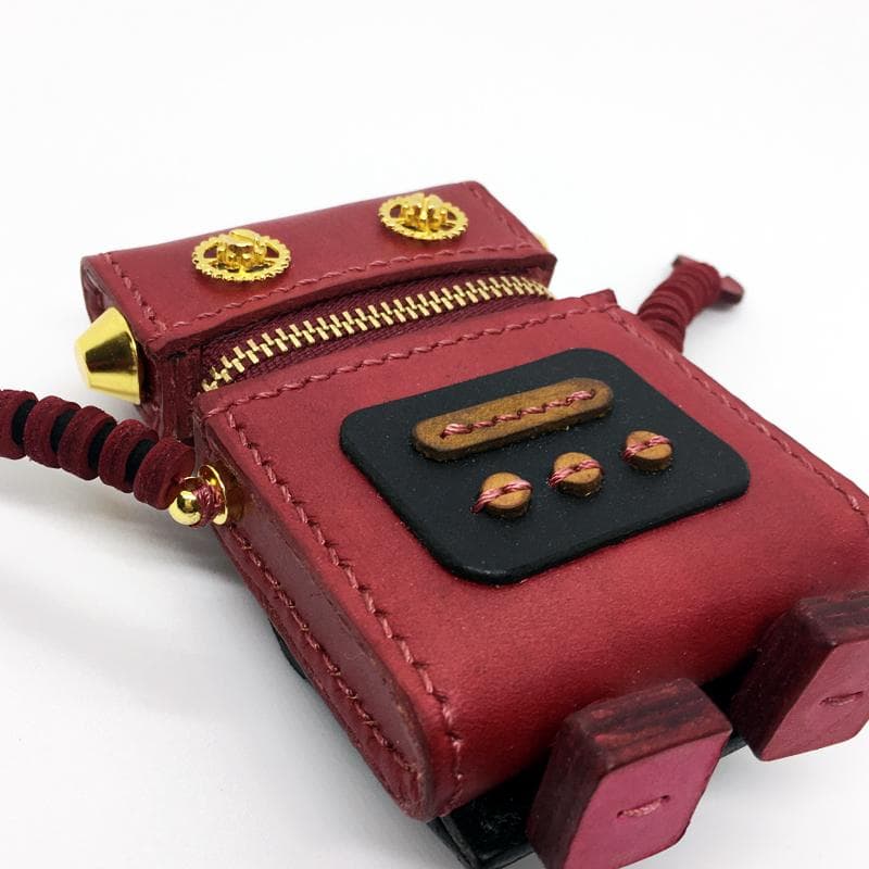 【本革】ケース 小銭入れ ロボット 赤色 レザー カードケース
