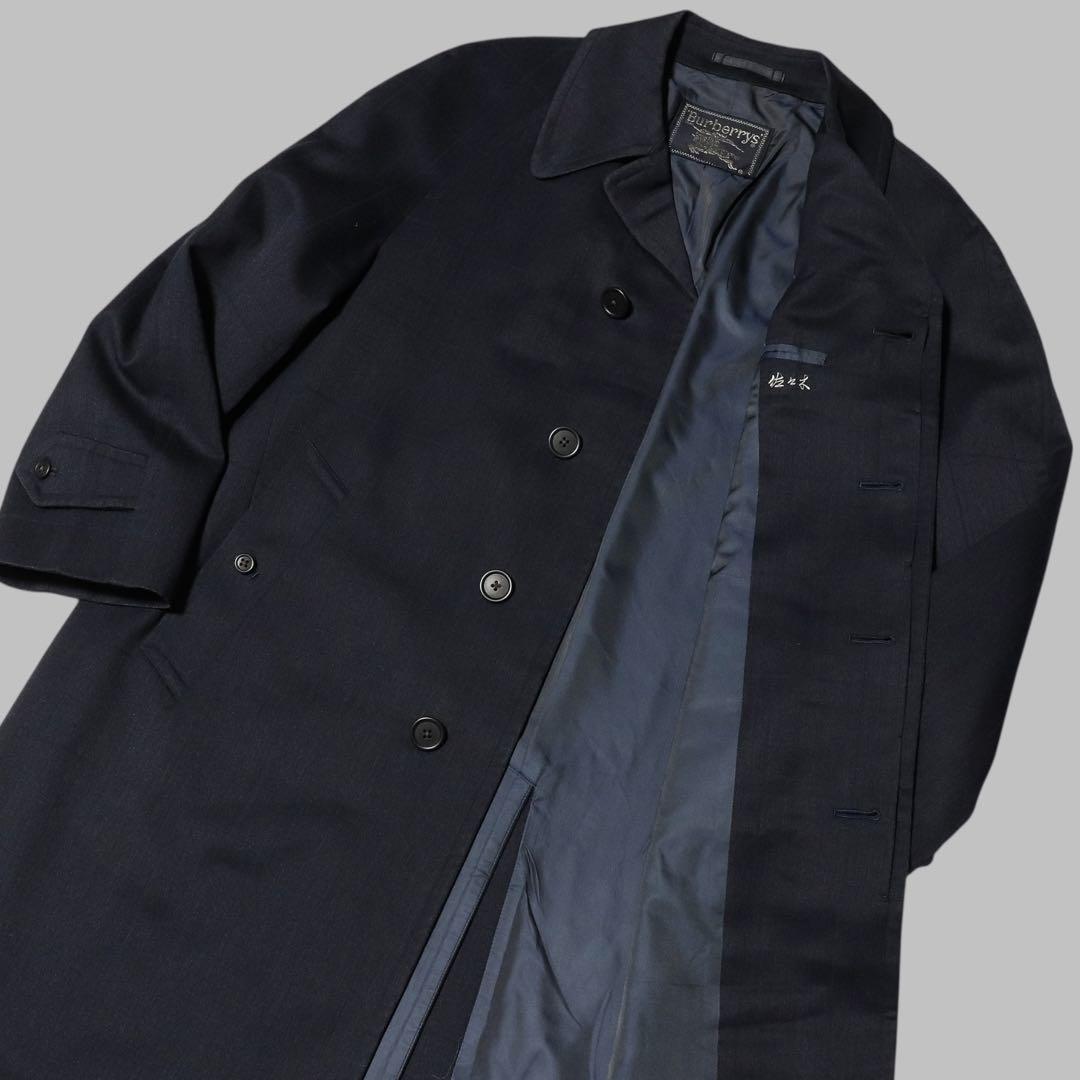 BURBERRY☆ウール ステンカラーコート☆シャドーチェック☆ネイビー☆80s