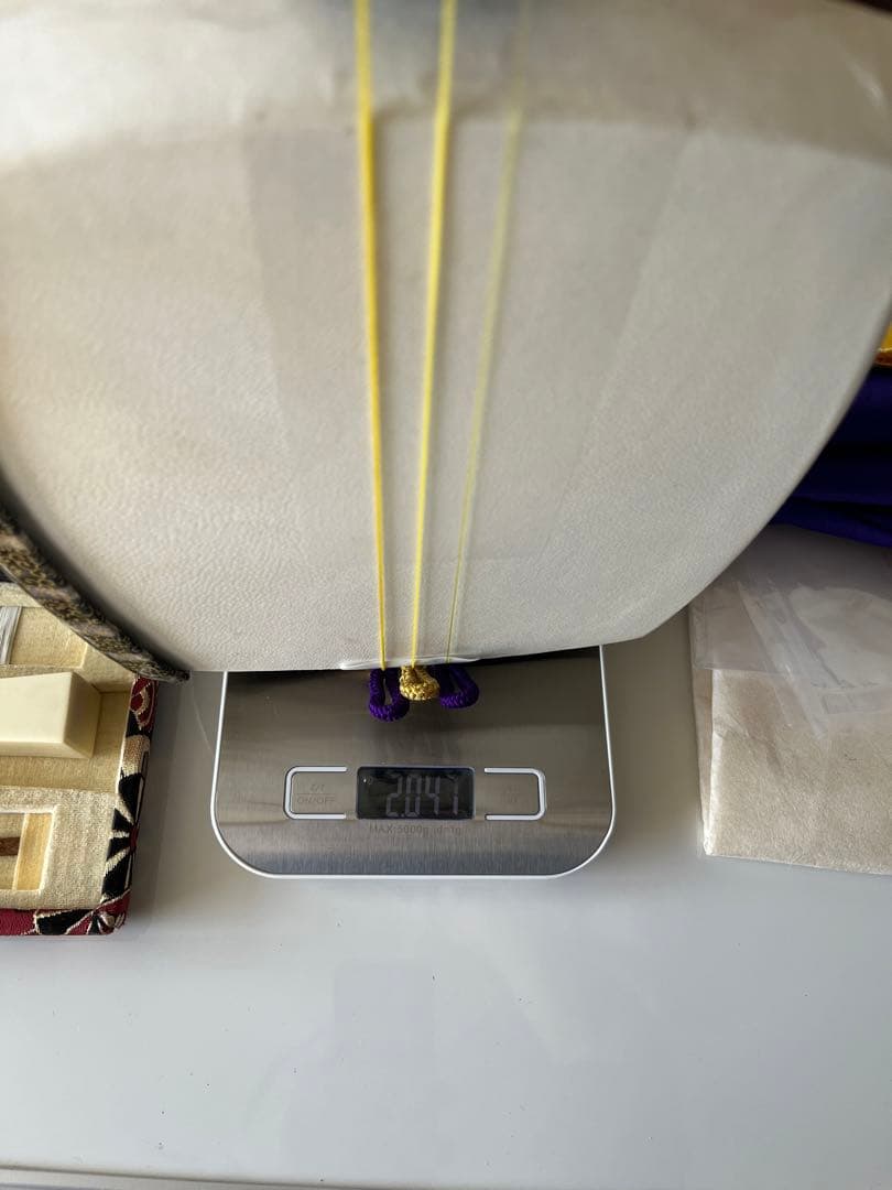 三味線　中棹　金細(k9)　綾杉胴　両皮張替え済　ケース　その他多数付属