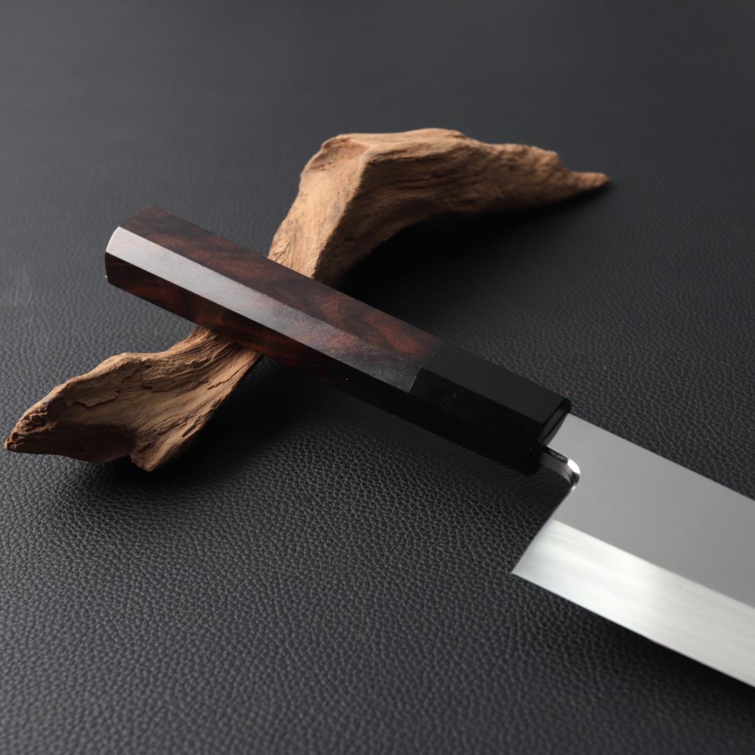 10781鏡面仕上げ出刃包丁5寸 刃は究極の切れ味 刺身包丁 黒檀黒水牛角八角柄
