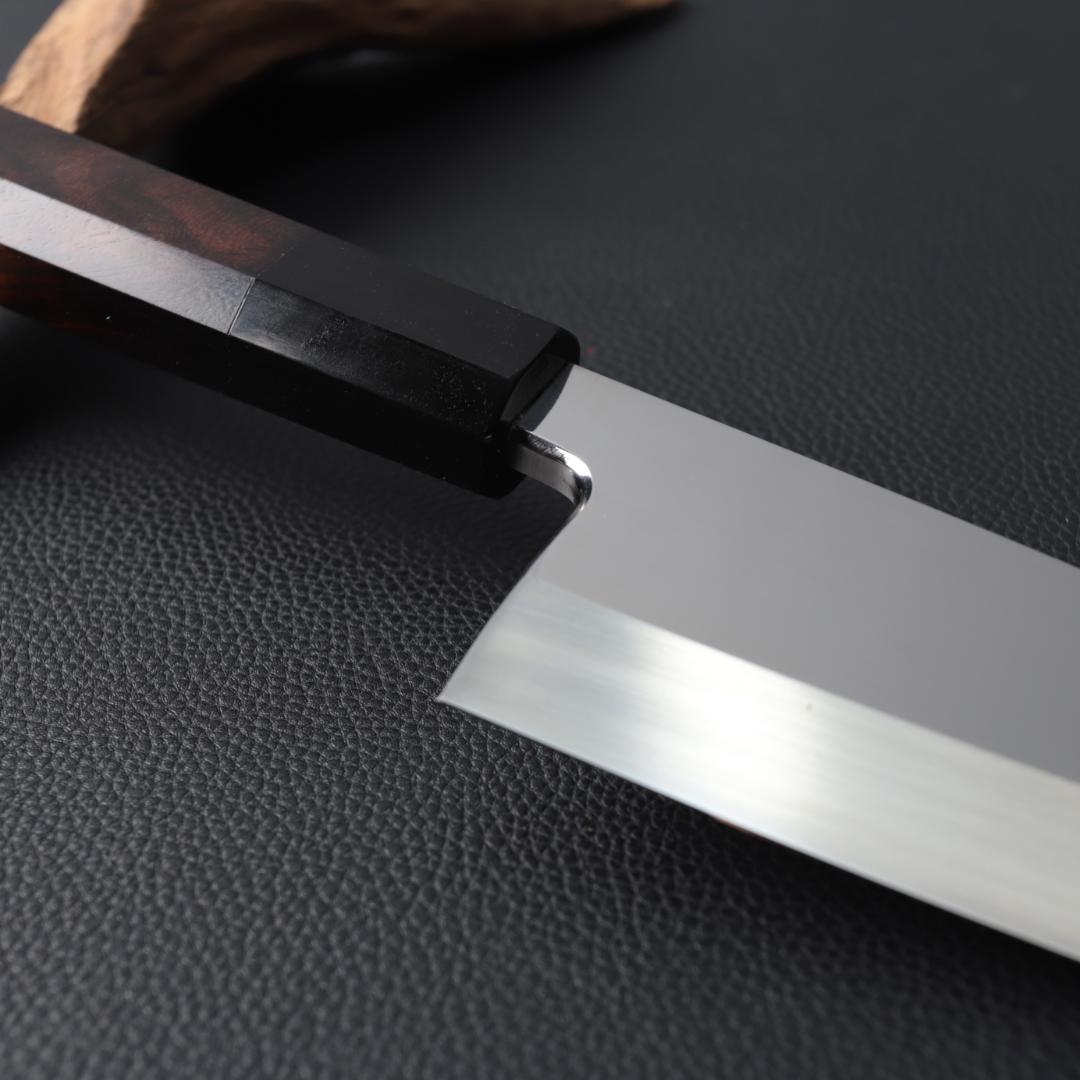 10781鏡面仕上げ出刃包丁5寸 刃は究極の切れ味 刺身包丁 黒檀黒水牛角八角柄