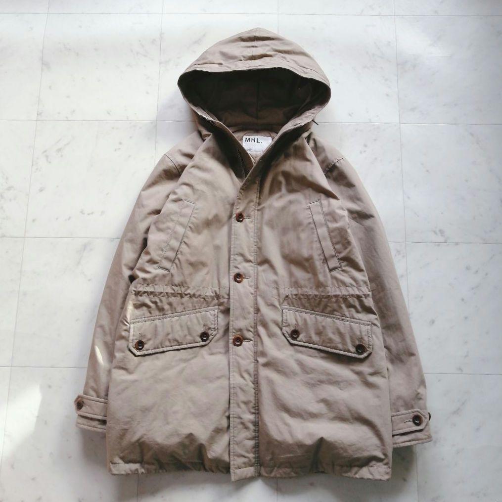 美品 MHL. マーガレットハウエル ダウンコート フード付き L ベージュ