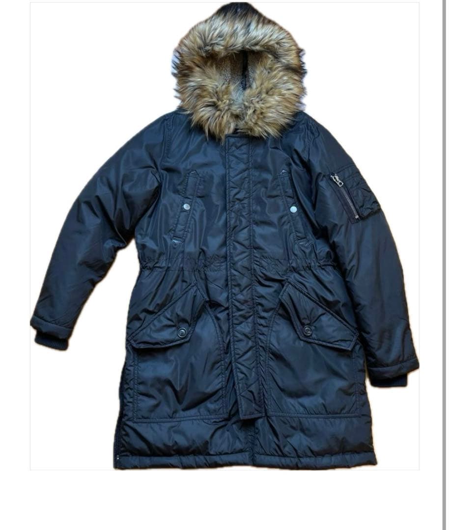 DIESEL モッズコート 黒 ファー付 アウター　オレンジ　ディーゼル　ロング