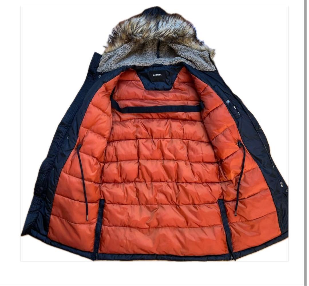 DIESEL モッズコート 黒 ファー付 アウター　オレンジ　ディーゼル　ロング