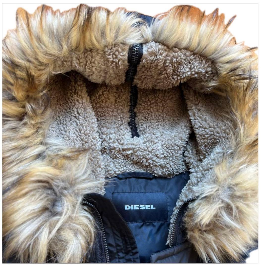 DIESEL モッズコート 黒 ファー付 アウター　オレンジ　ディーゼル　ロング