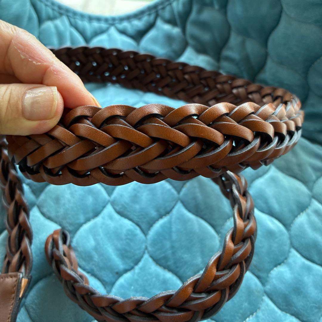 GUCCI ブラウン 編み込みベルト ゴールドバックル