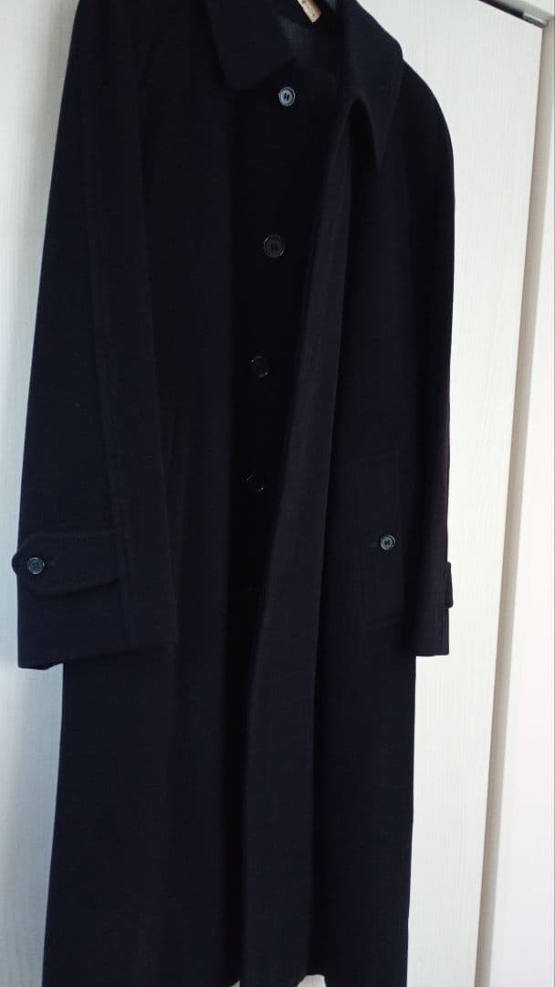 バーバリーロングステンカラーコート　濃紺　L　カシミア100%