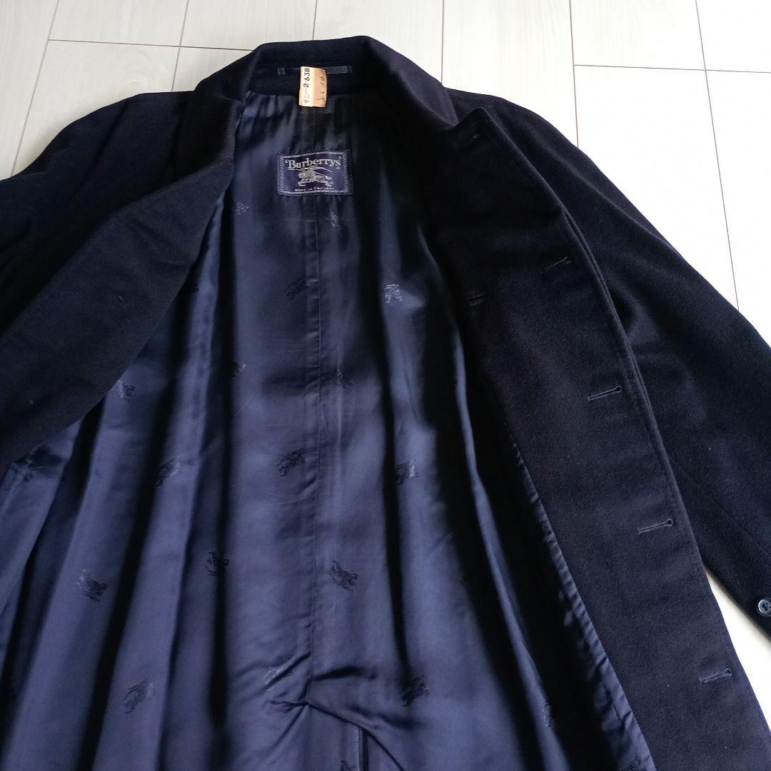 バーバリーロングステンカラーコート　濃紺　L　カシミア100%
