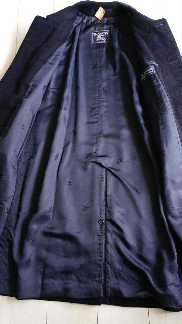 バーバリーロングステンカラーコート　濃紺　L　カシミア100%