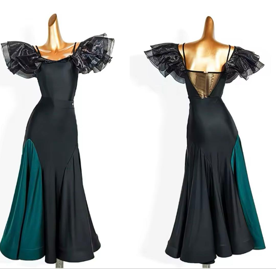 リコ様専用 社交ダンスダークグリーン フリルトップスと切り替え