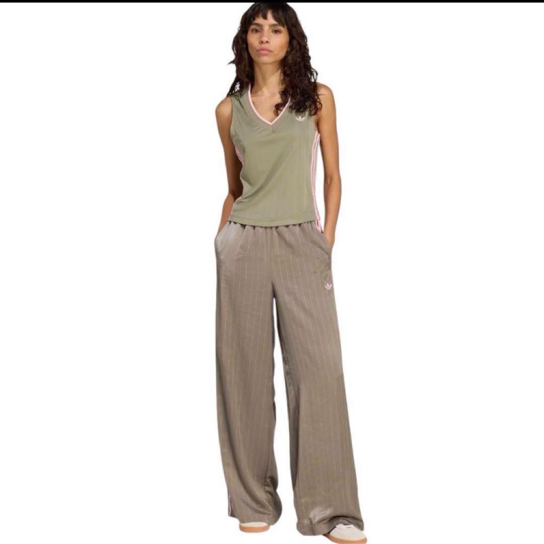 希少　adidas ストライプ ライトブラウン　カーキ　ワイドパンツ　M