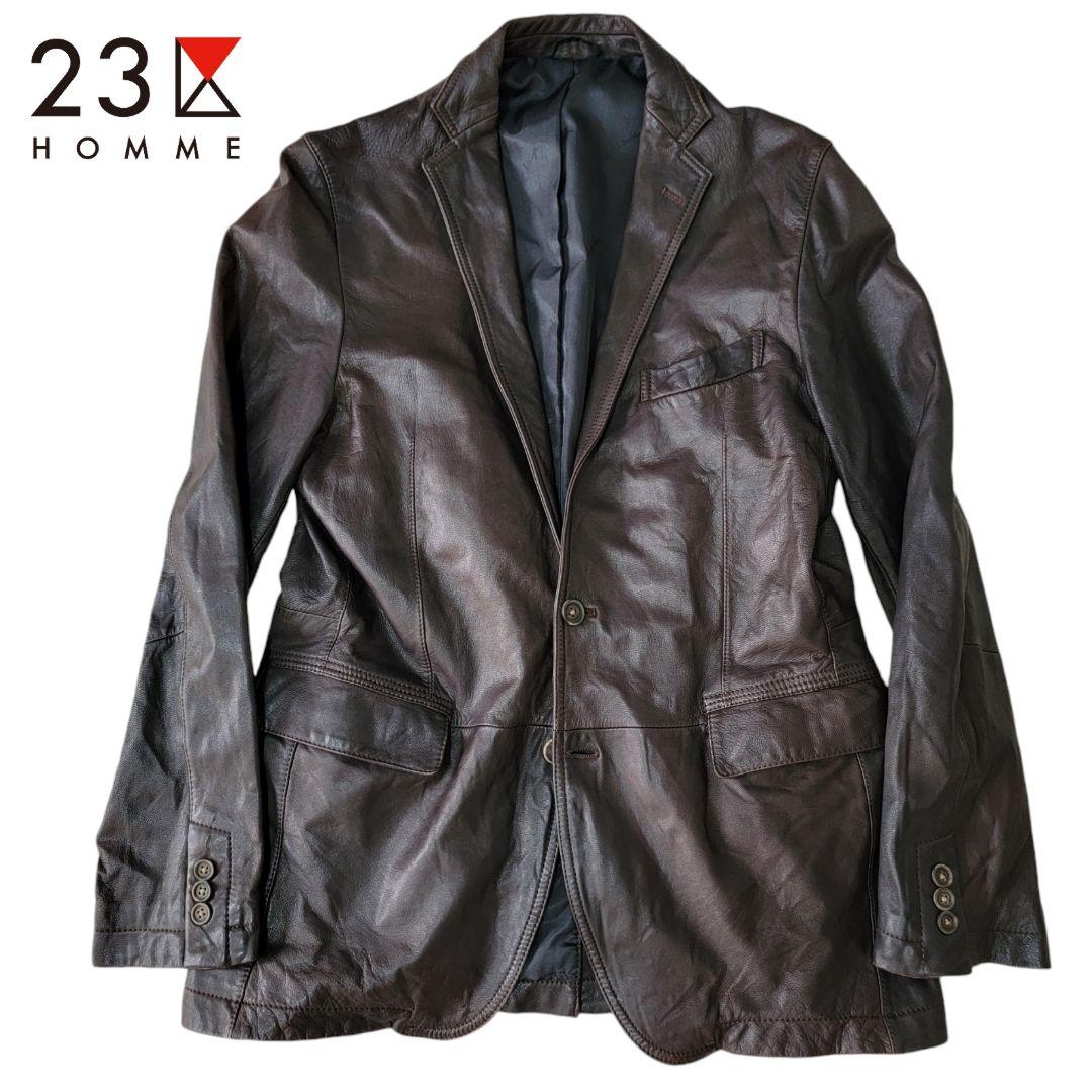 製品染め】23区 HOMME 羊革 レザージャケット L テーラードジャケット