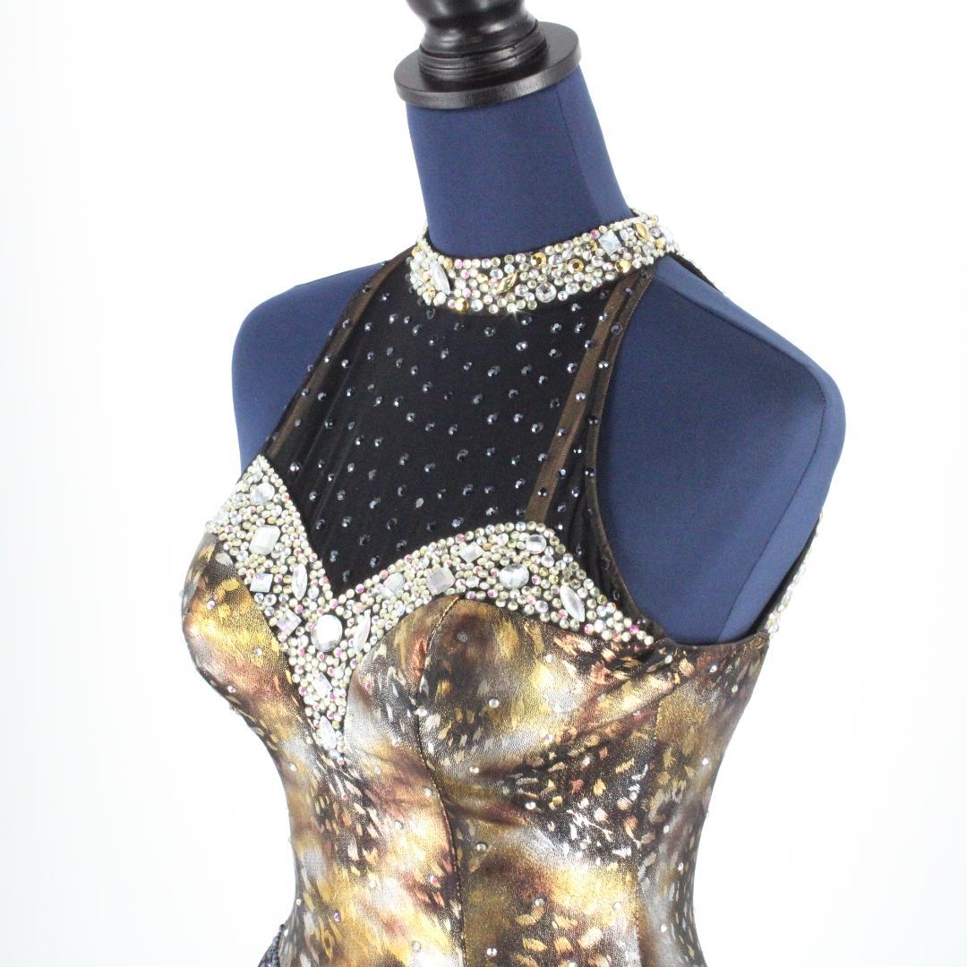 【美品 日本製 社交ダンス衣装】豪華ラインストーン 白樺ドレス ラテンドレス