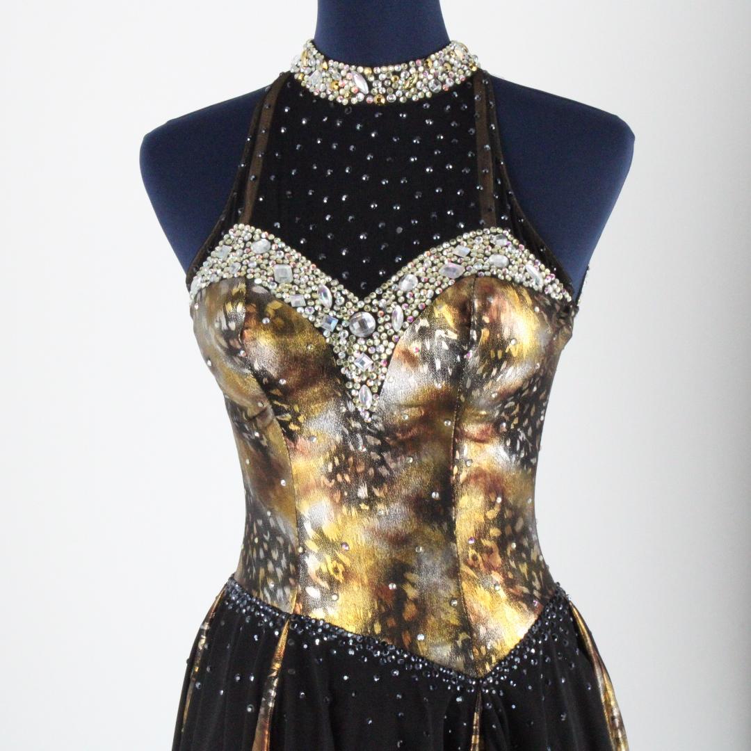 【美品 日本製 社交ダンス衣装】豪華ラインストーン 白樺ドレス ラテンドレス