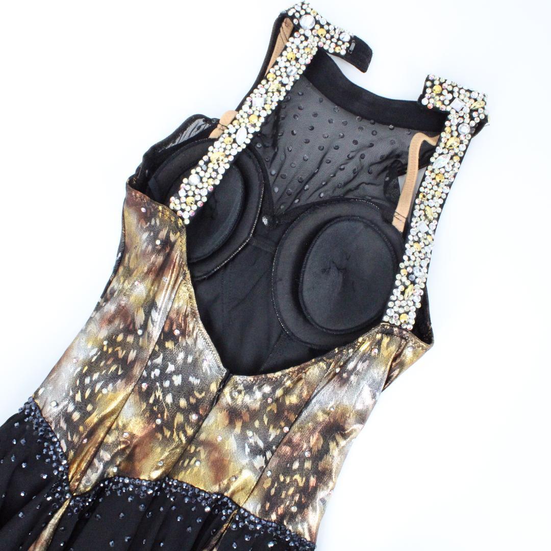 【美品 日本製 社交ダンス衣装】豪華ラインストーン 白樺ドレス ラテンドレス