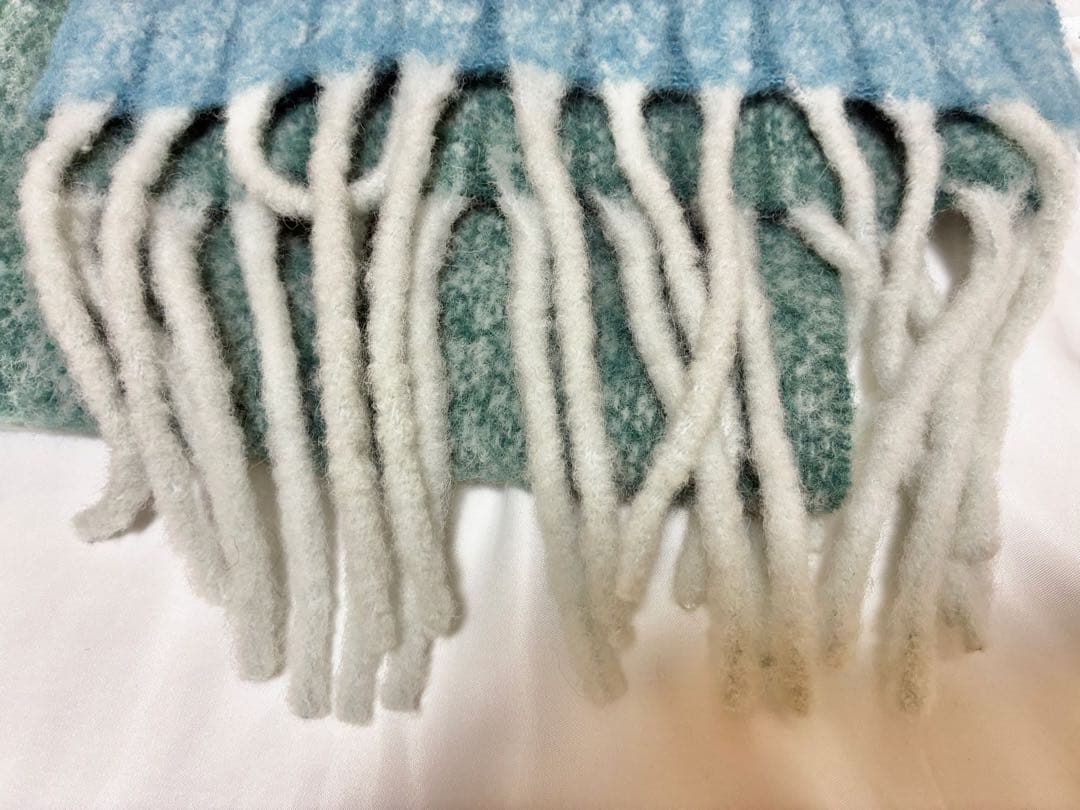 maison kitsuneメゾンキツネ アルパカ マフラー ストライプ ブルー