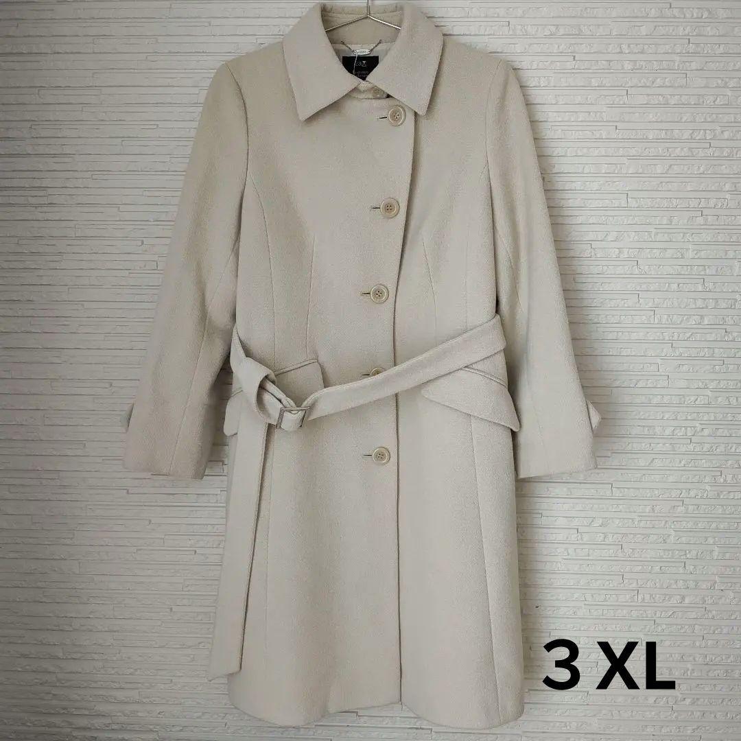 美品 23区 大きいサイズ 46 ウール アンゴラ混 ベルト ロングコート