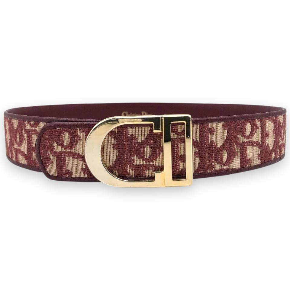 【美品】クリスチャンディオール トロッター ベルト ゴールド レッド Dior