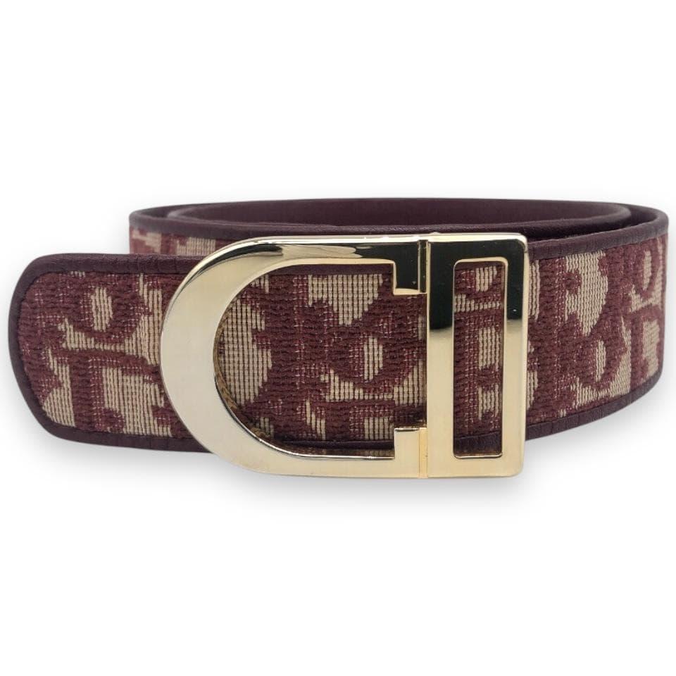 【美品】クリスチャンディオール トロッター ベルト ゴールド レッド Dior