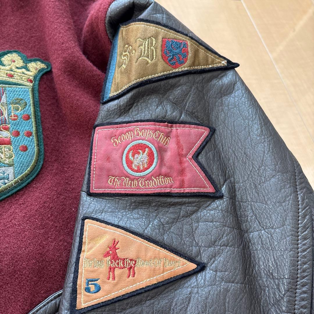 古着 スタジャン レザー 刺繍 バーガンディ ワインレッド