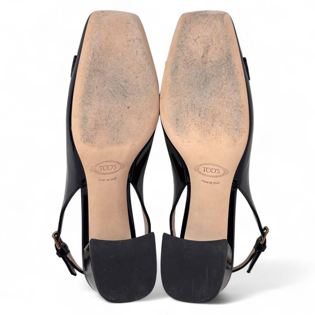 美品 トッズ 37 1/2 24.5 ケイト エナメル ミュール ブラック 黒