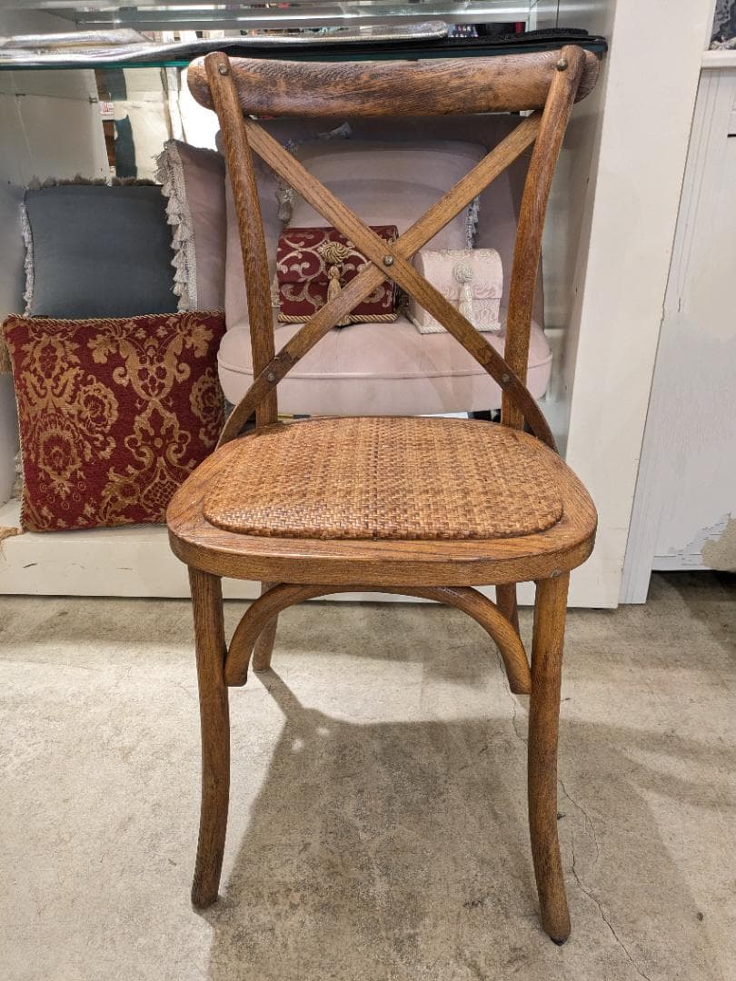 i☆ クロスバック チェア 曲木 北欧レトロ 椅子 家具 木製 ラタン 籐
