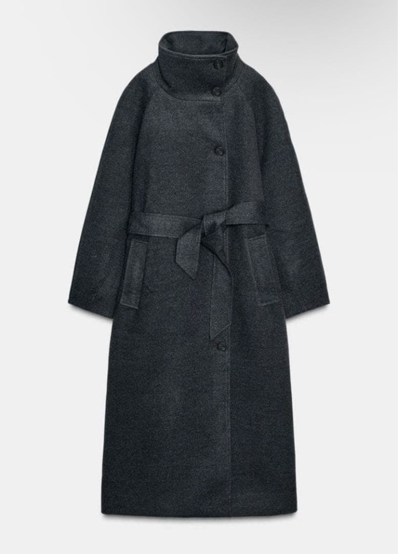 ZARAソフトハイネックベルトコートXS新品 ロングコート - メルカリ