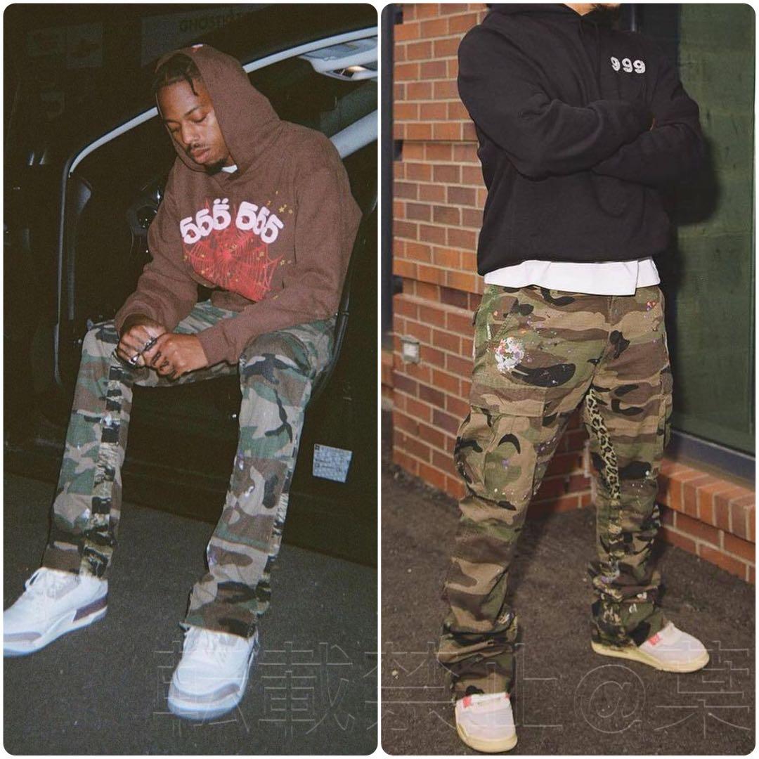 新品 mnml 迷彩 ペイント加工 カーゴフレアパンツ 32 ブーツカット