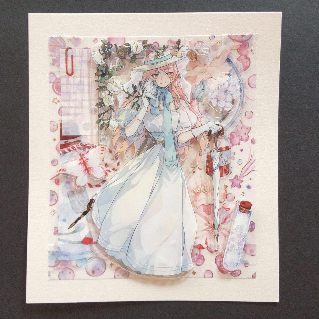 コラージュ 海外マステ 立体コラージュカード 花 蝶 女の子 水晶PET